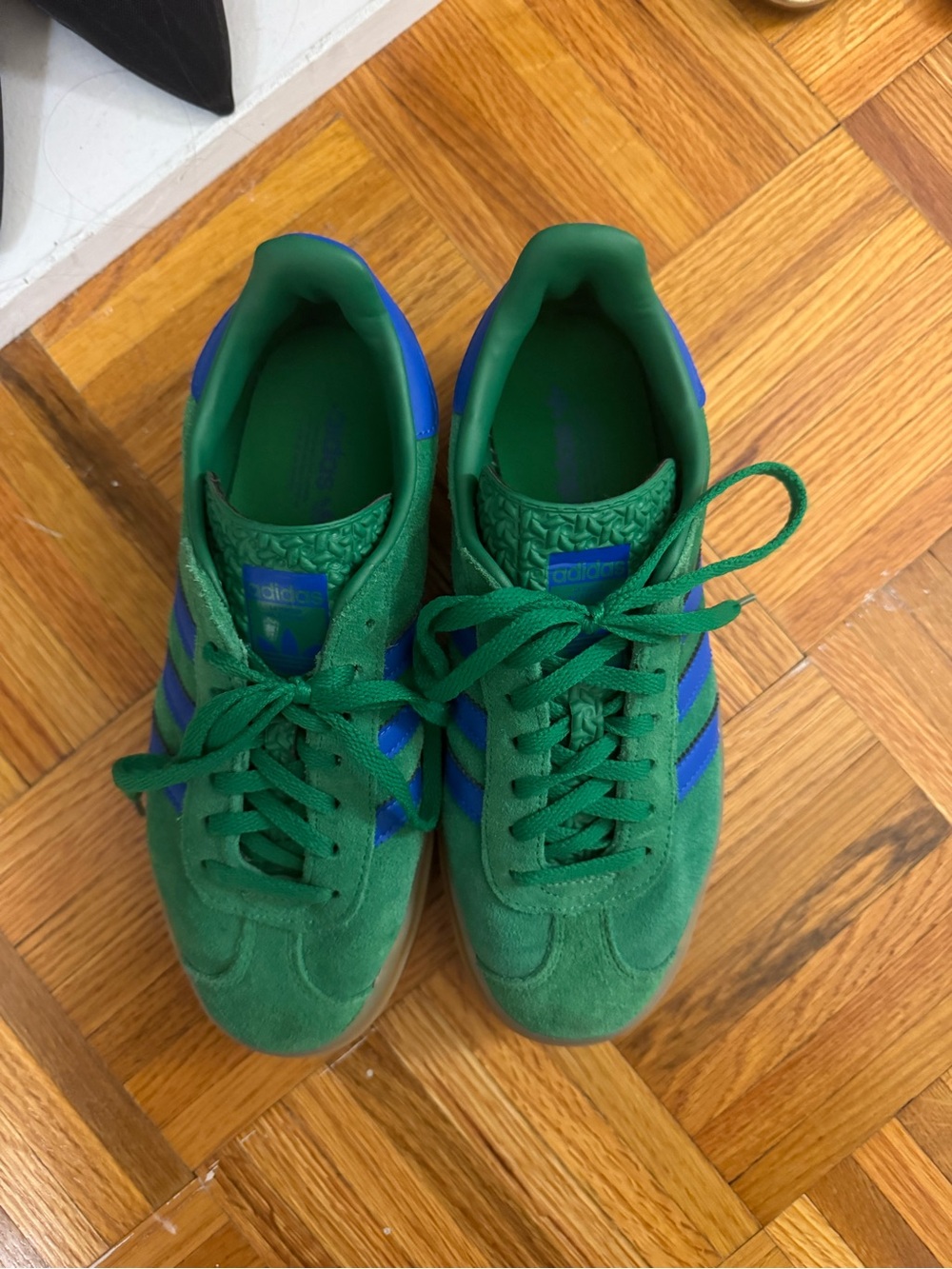 adidas Green Suede Sneakers with Blue Stripes